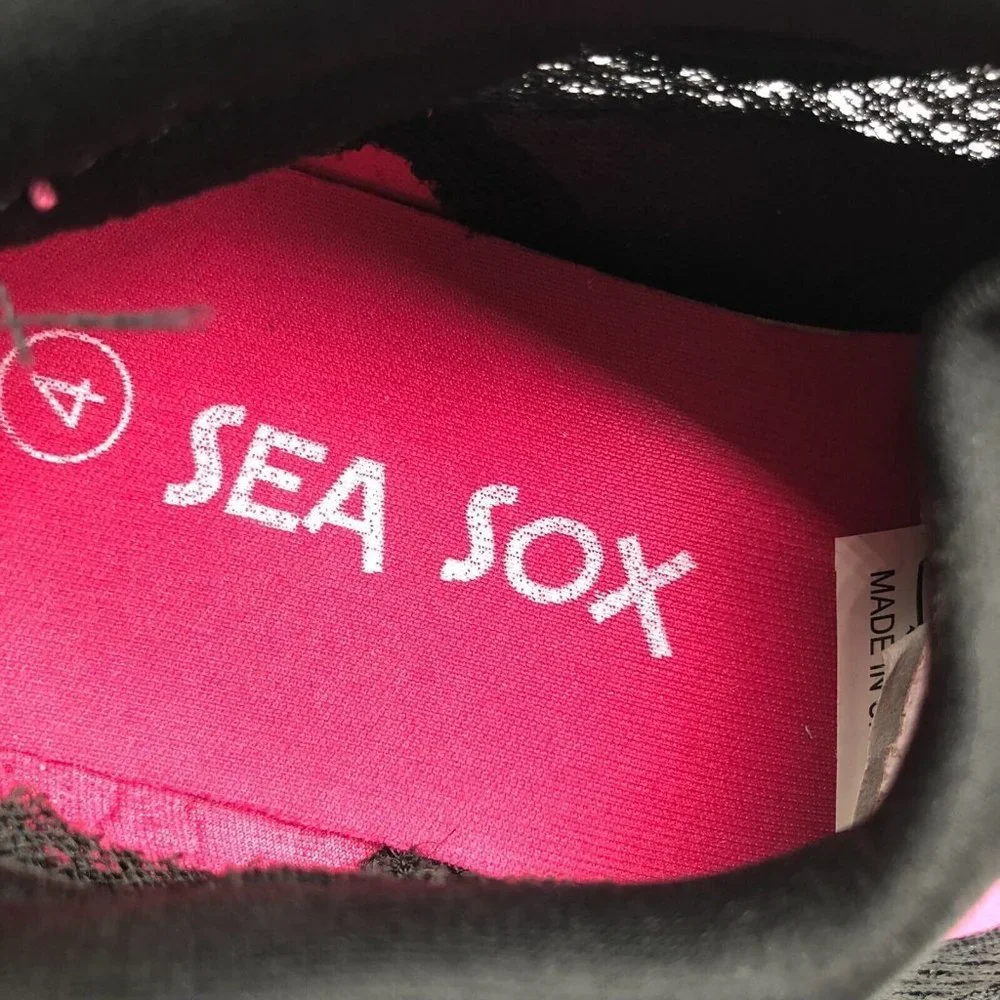 Sea Sox Girls Water Shoes Fabric Drawstring Slip On Mesh Black Pink Size 4